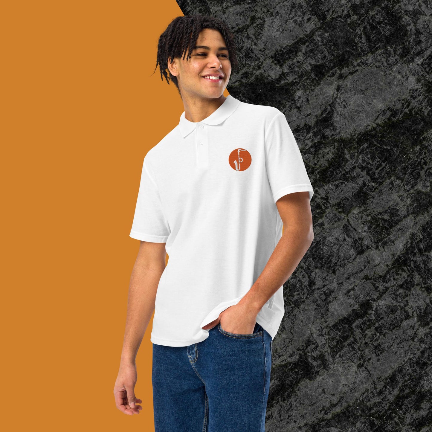 Unisex pique polo shirt - Orange Logo Embroidery