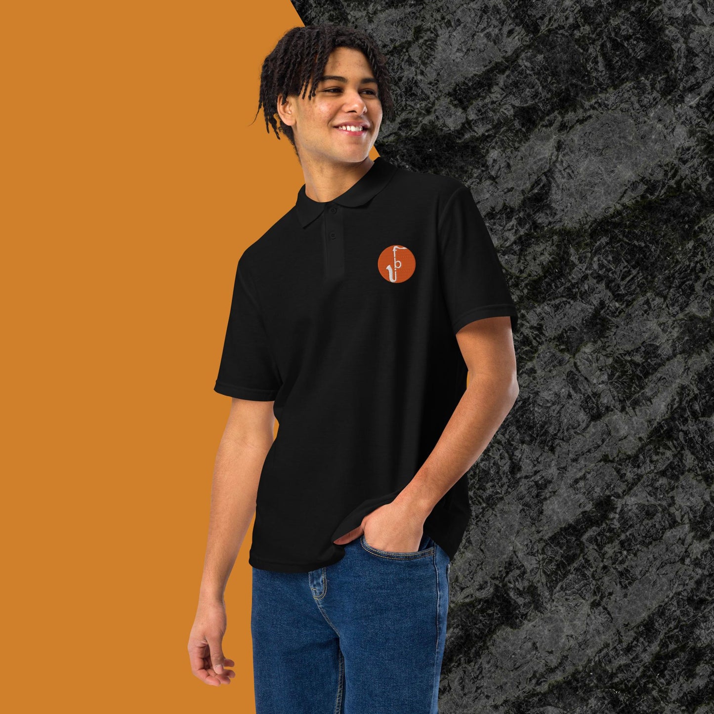 Unisex pique polo shirt - Orange Logo Embroidery