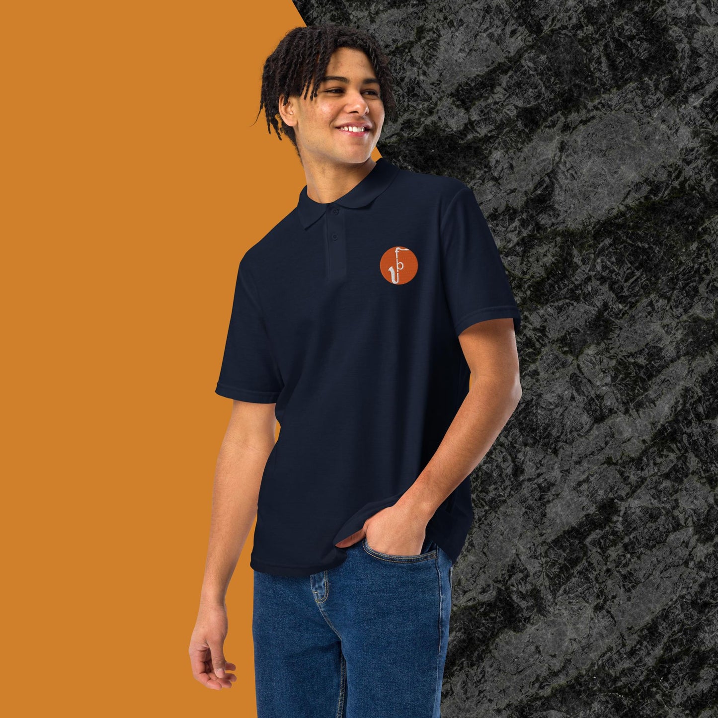 Unisex pique polo shirt - Orange Logo Embroidery