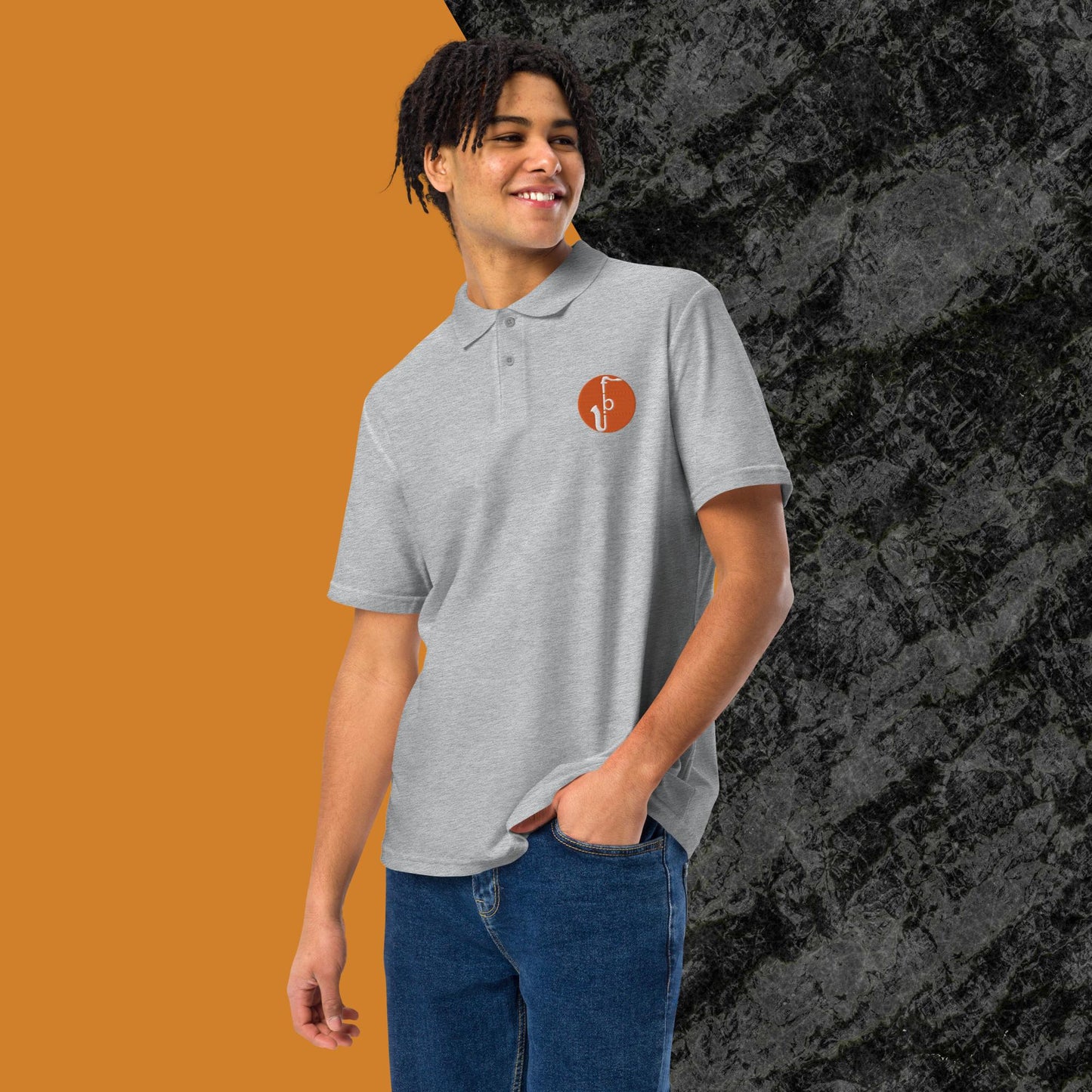 Unisex pique polo shirt - Orange Logo Embroidery