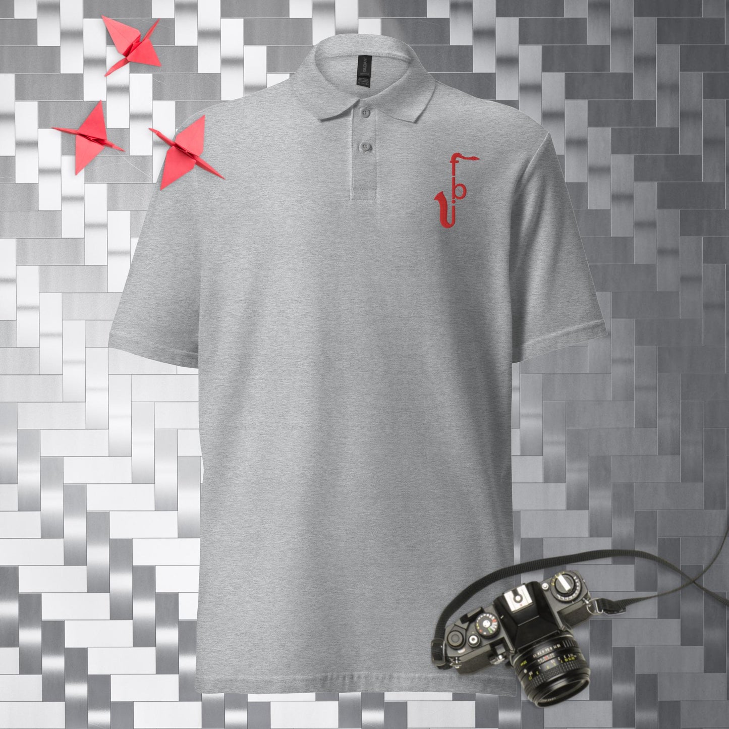 Unisex pique polo shirt - Red Logo Embroidery